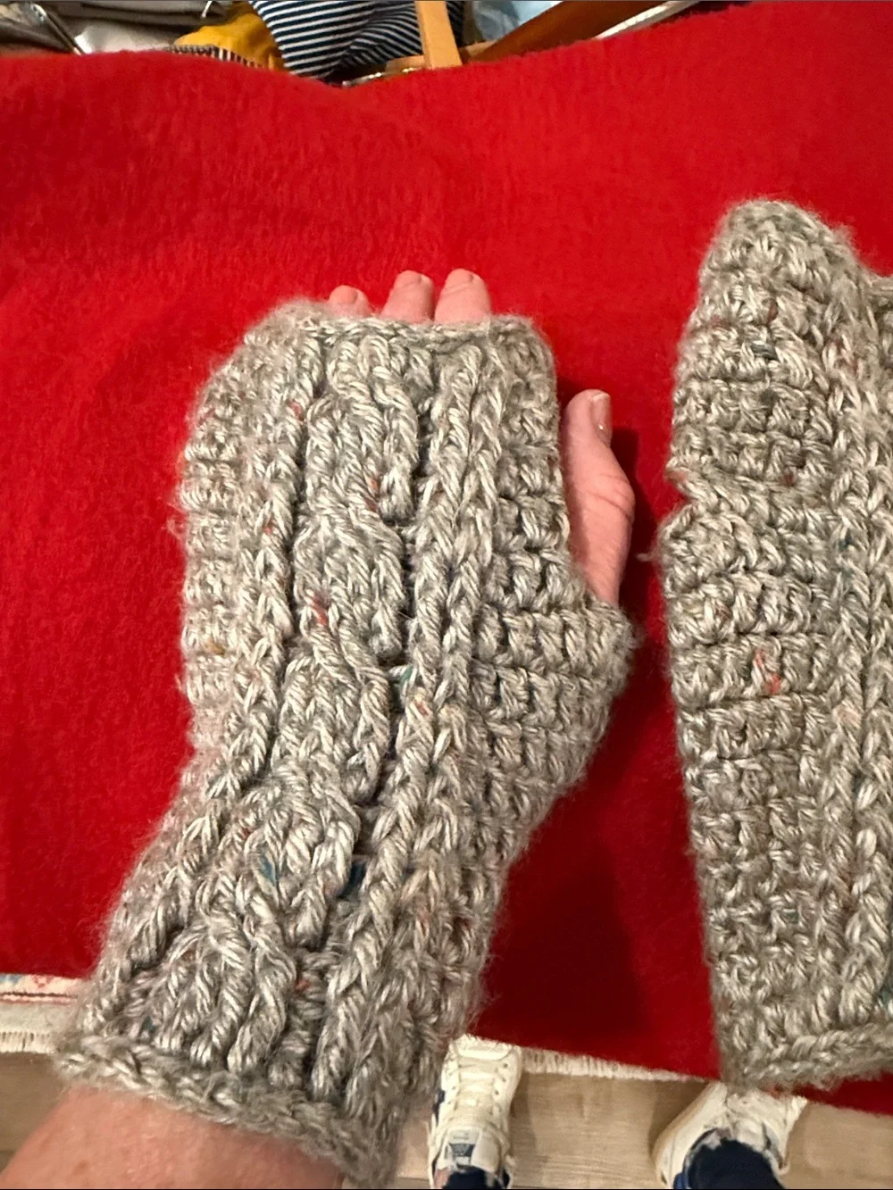 Handmade Gray Knit Fingerless Gloves - Cozy Women's Accessory